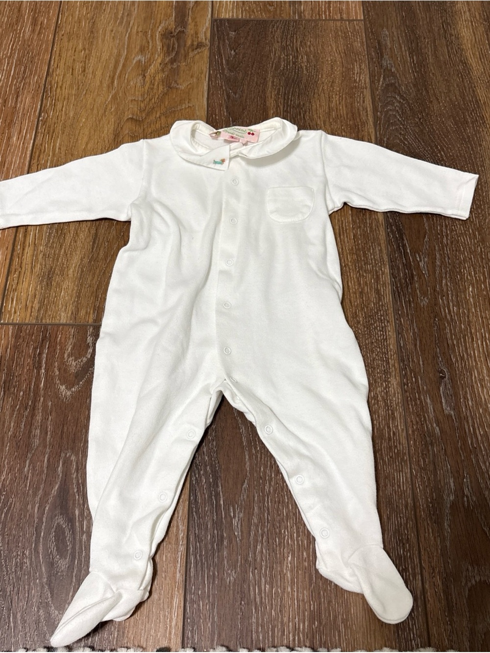 Bonpoint Embroidered Collar Footed One-Piece Pajamas 3m